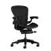 Front view of an onyx black Aeron B office chair from Herman Miller Gaming, designed by Bill Stumpf & Don Chadwick.