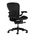 Front view of an onyx black Aeron C office chair from Herman Miller Gaming, designed by Bill Stumpf & Don Chadwick.