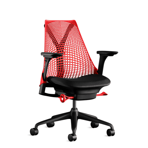 Front view of an red Sayl office chair from Herman Miller Gaming, designed by Yves Béhar.